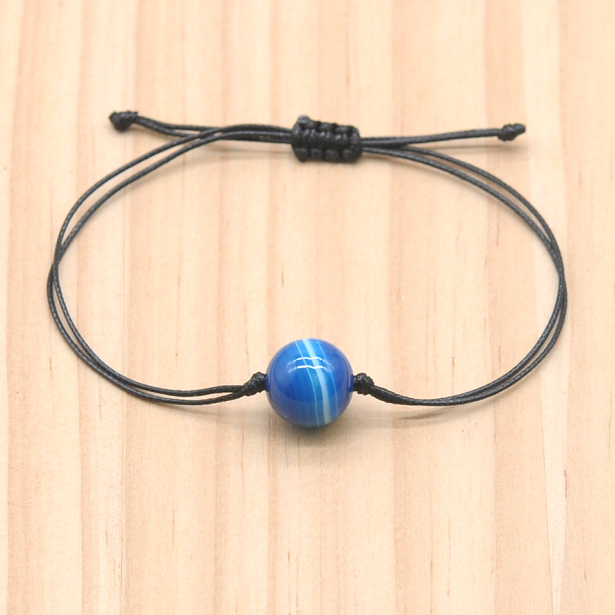 CGB1058 Handmade Blue Banded Agate Adjustable Bracelet Smooth Round 12mm