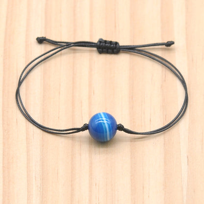 CGB1058 Handmade Blue Banded Agate Adjustable Bracelet Smooth Round 12mm