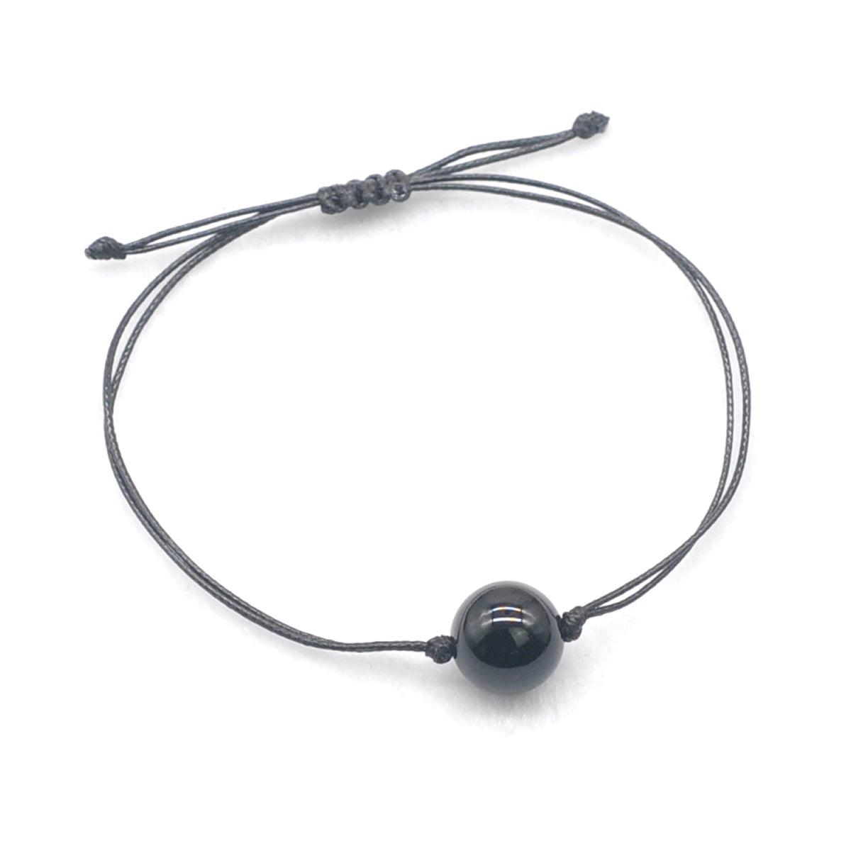 CGB1065 Handmade Black Agate Adjustable Bracelet Smooth Round 12mm