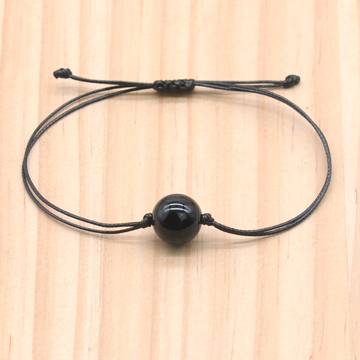 CGB1065 Handmade Black Agate Adjustable Bracelet Smooth Round 12mm