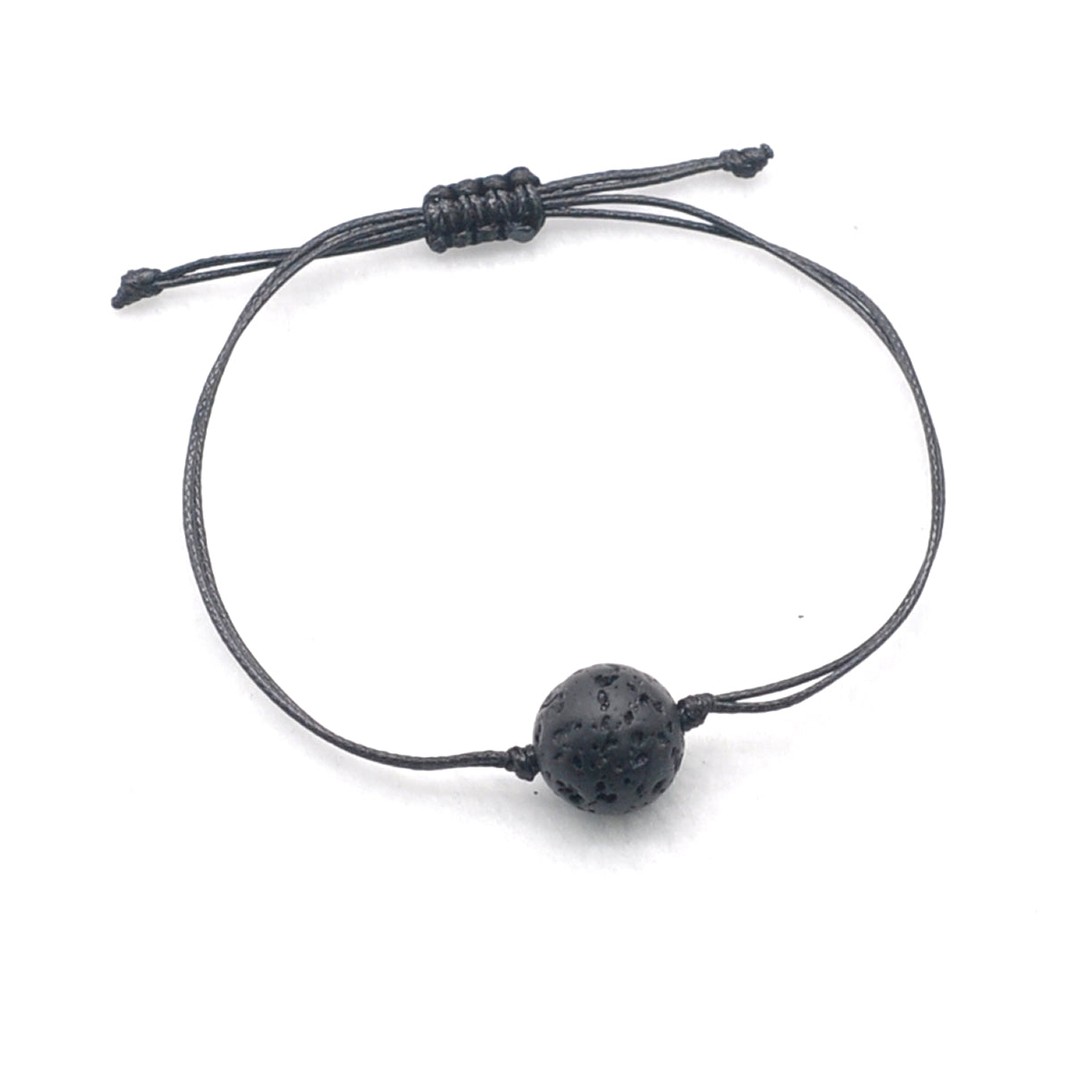 CGB1066 Handmade Black Lava Adjustable Bracelet Smooth Round 12mm