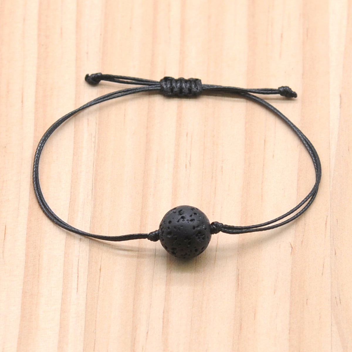 CGB1066 Handmade Black Lava Adjustable Bracelet Smooth Round 12mm