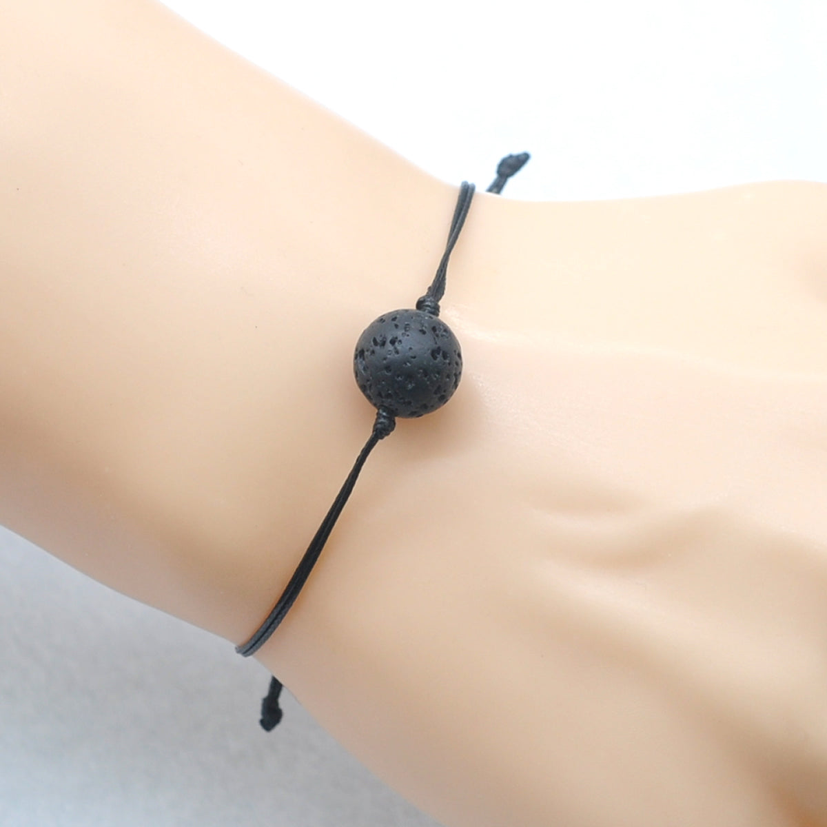 CGB1066 Handmade Black Lava Adjustable Bracelet Smooth Round 12mm