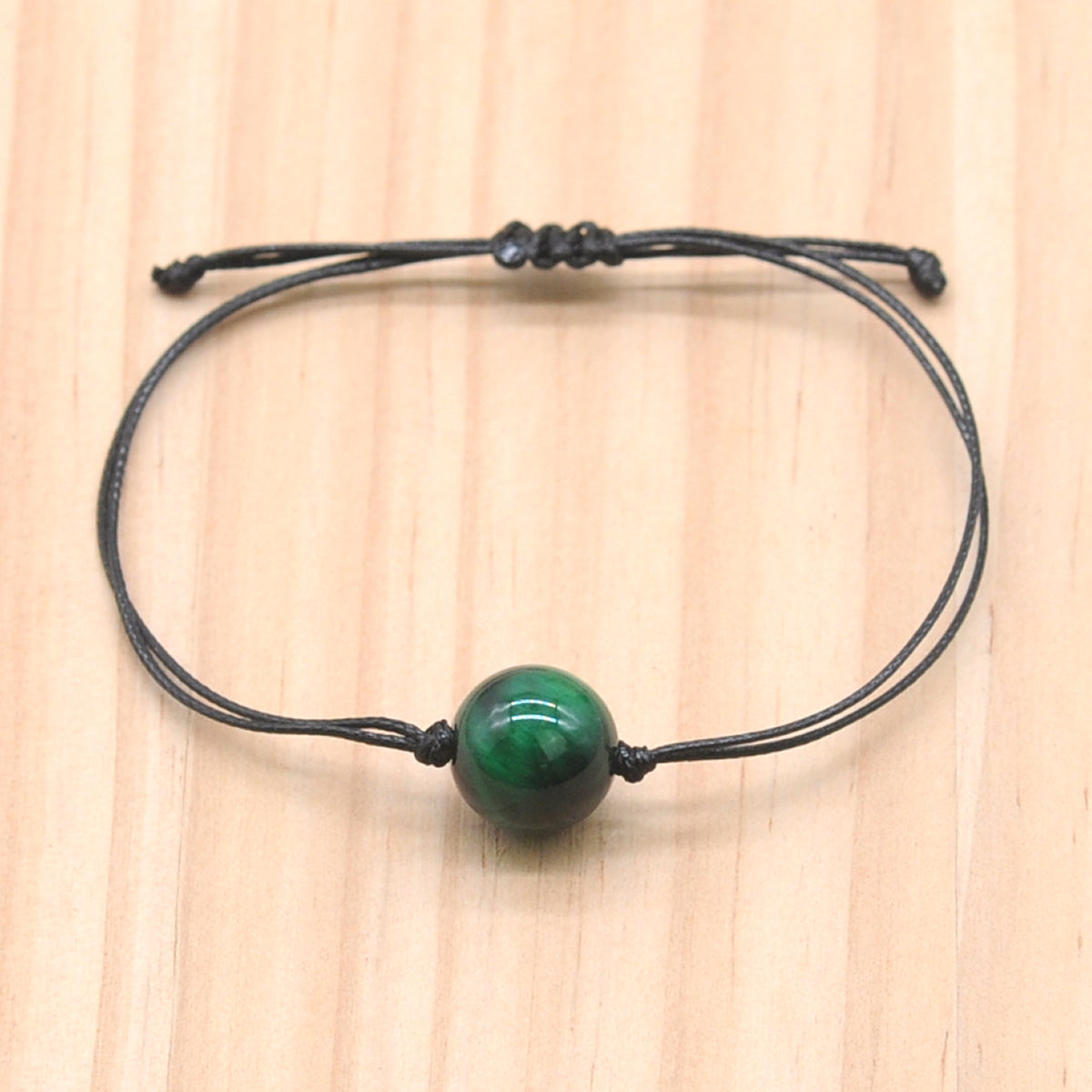 CGB1072 Handmade Green Tiger Eye Adjustable Bracelet Smooth Round 12mm