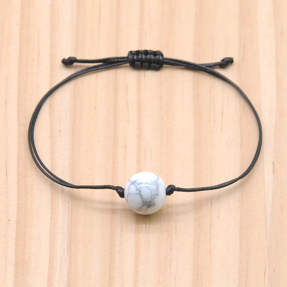 CGB1075 Handmade White Howlite Adjustable Bracelet Smooth Round 12mm