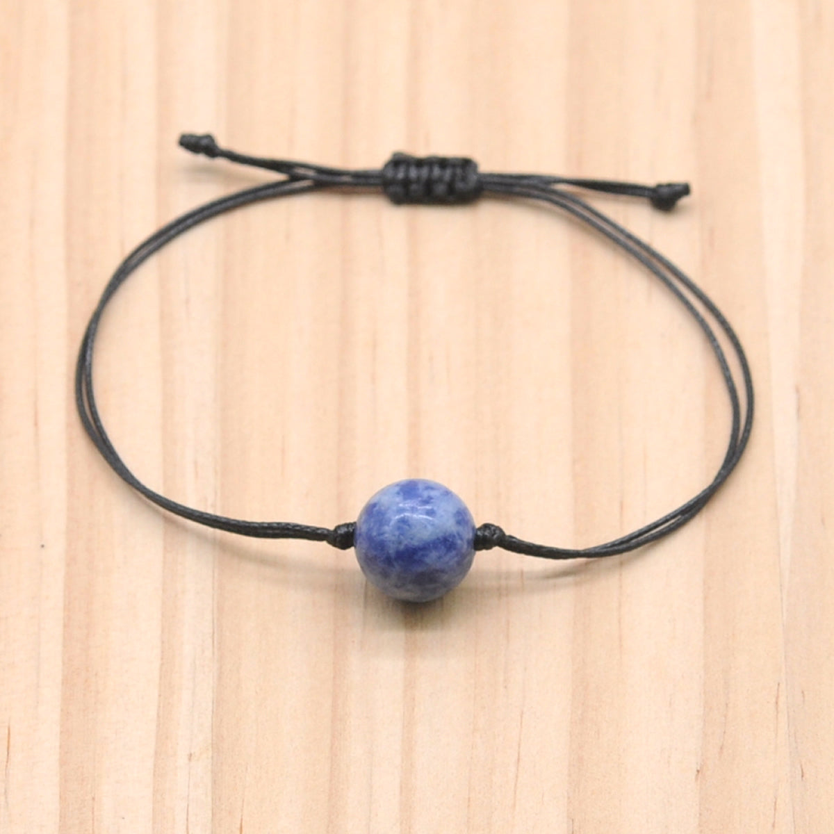 CGB1077 Handmade Blue Spot Stone Adjustable Bracelet Smooth Round 12mm