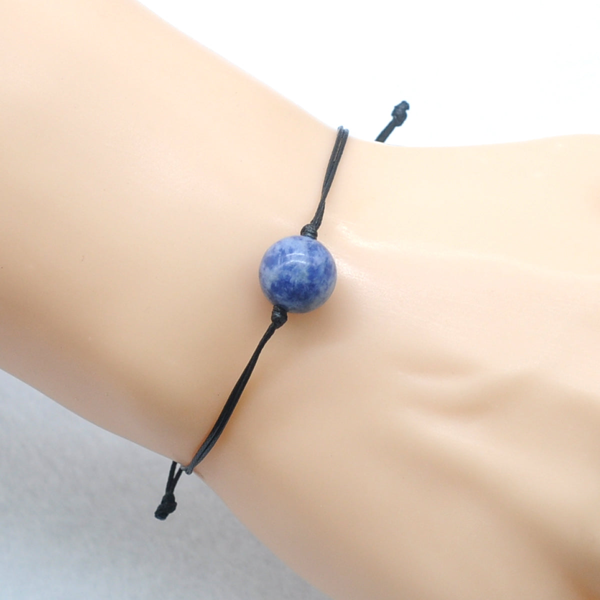 CGB1077 Handmade Blue Spot Stone Adjustable Bracelet Smooth Round 12mm