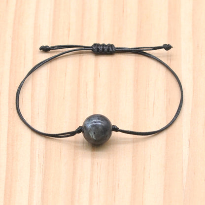 CGB1085 Handmade Black Labradorite Adjustable Bracelet Smooth Round 12mm