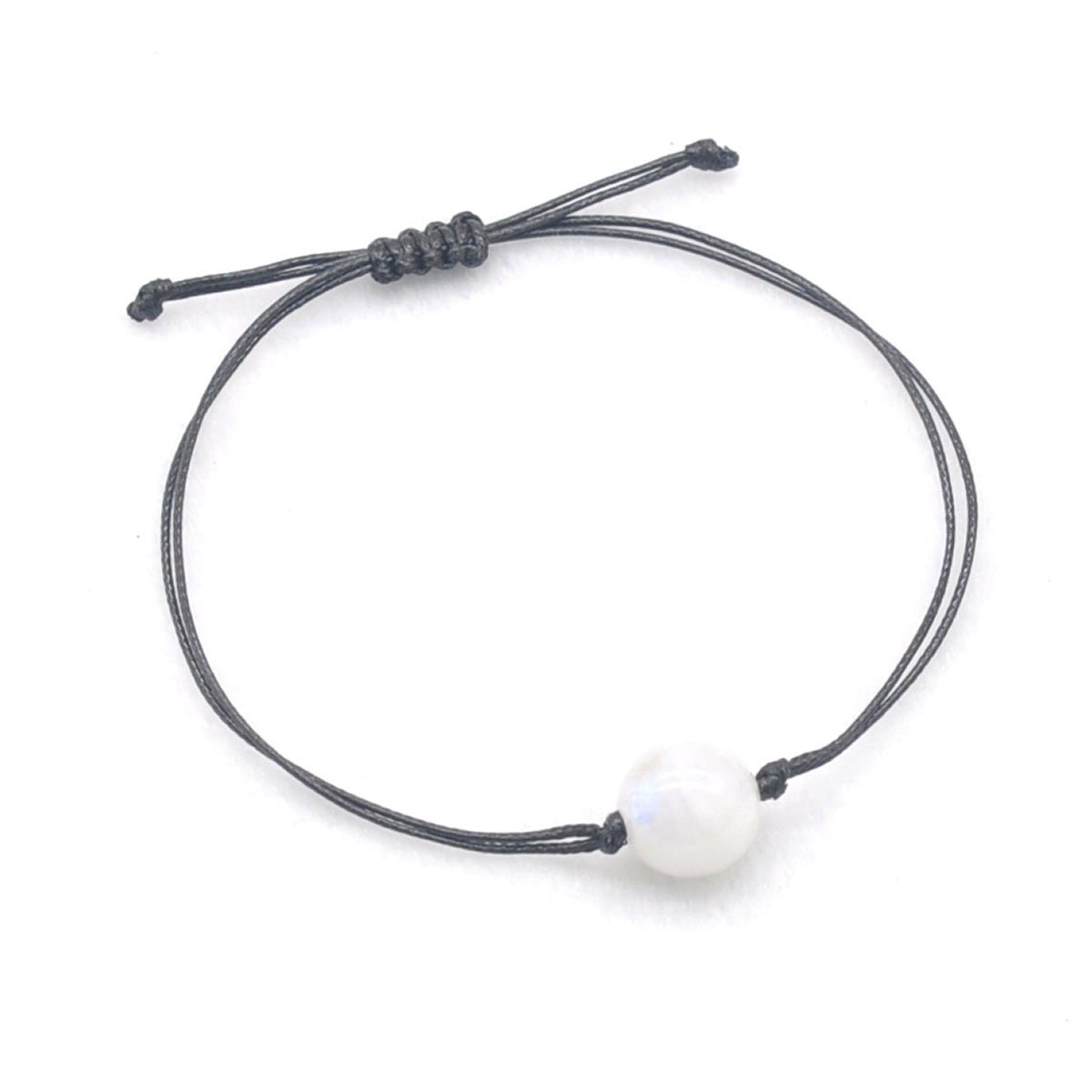 CGB1087 Handmade White Moonstone Adjustable Bracelet Smooth Round 12mm