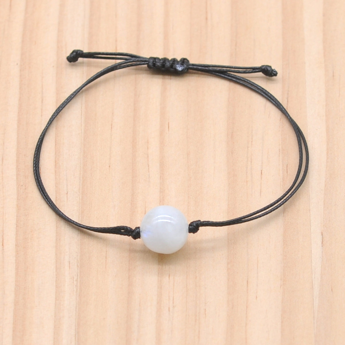 CGB1087 Handmade White Moonstone Adjustable Bracelet Smooth Round 12mm