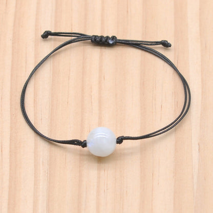 CGB1087 Handmade White Moonstone Adjustable Bracelet Smooth Round 12mm