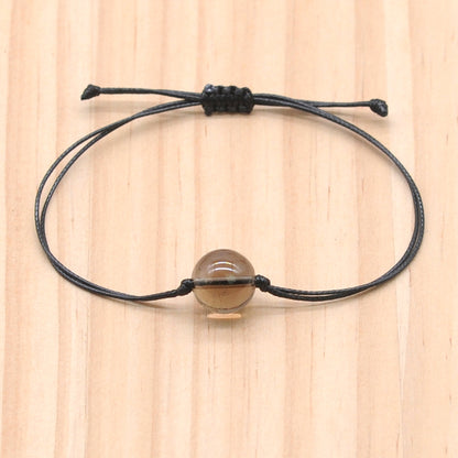 CGB1089 Handmade Smoky Quartz Adjustable Bracelet Smooth Round 12mm