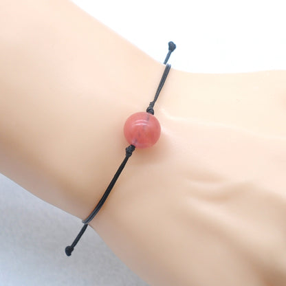 CGB1093 Handmade Cherry Quartz Adjustable Bracelet Smooth Round 12mm