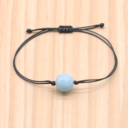 CGB1097 Handmade Aquamarine Adjustable Bracelet Smooth Round 12mm