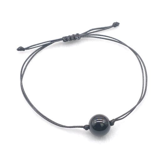 CGB1100 Handmade Black Tourmaline Adjustable Bracelet Smooth Round 12mm