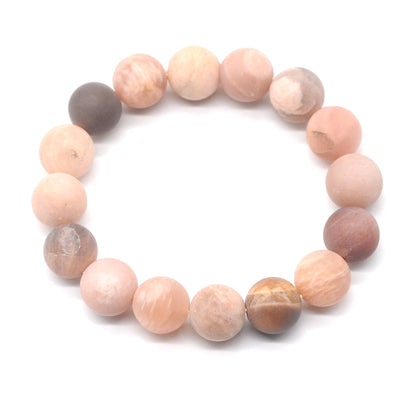 CGB151 Sunstone Beads Stretch Bracelet Matte Round 10mm 12mm