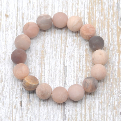 CGB151 Sunstone Beads Stretch Bracelet Matte Round 10mm 12mm