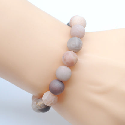 CGB151 Sunstone Beads Stretch Bracelet Matte Round 10mm 12mm