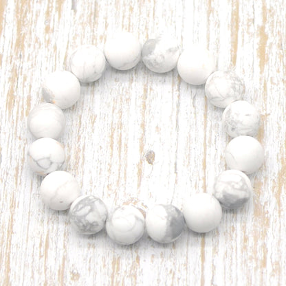 CGB152 White Howlite Beads Stretch Bracelet Matte Round 10mm 12mm