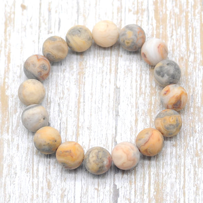 CGB155 Yellow Crazy Lace Agate Beads Stretch Bracelet Matte Round 10mm 12mm