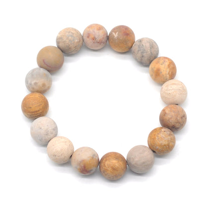 CGB156 Fossil Coral Beads Stretch Bracelet Matte Round 10mm 12mm