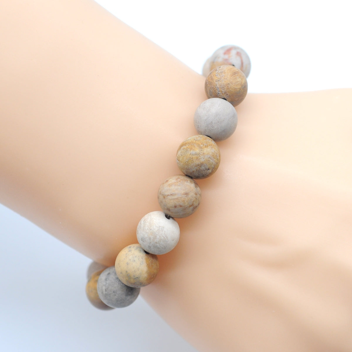 CGB156 Fossil Coral Beads Stretch Bracelet Matte Round 10mm 12mm