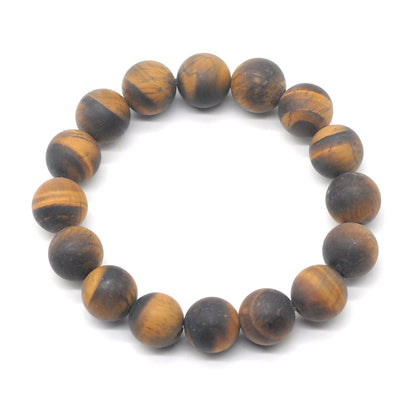 CGB158 Yellow Tiger Eye Beads Stretch Bracelet Matte Round 10mm 12mm