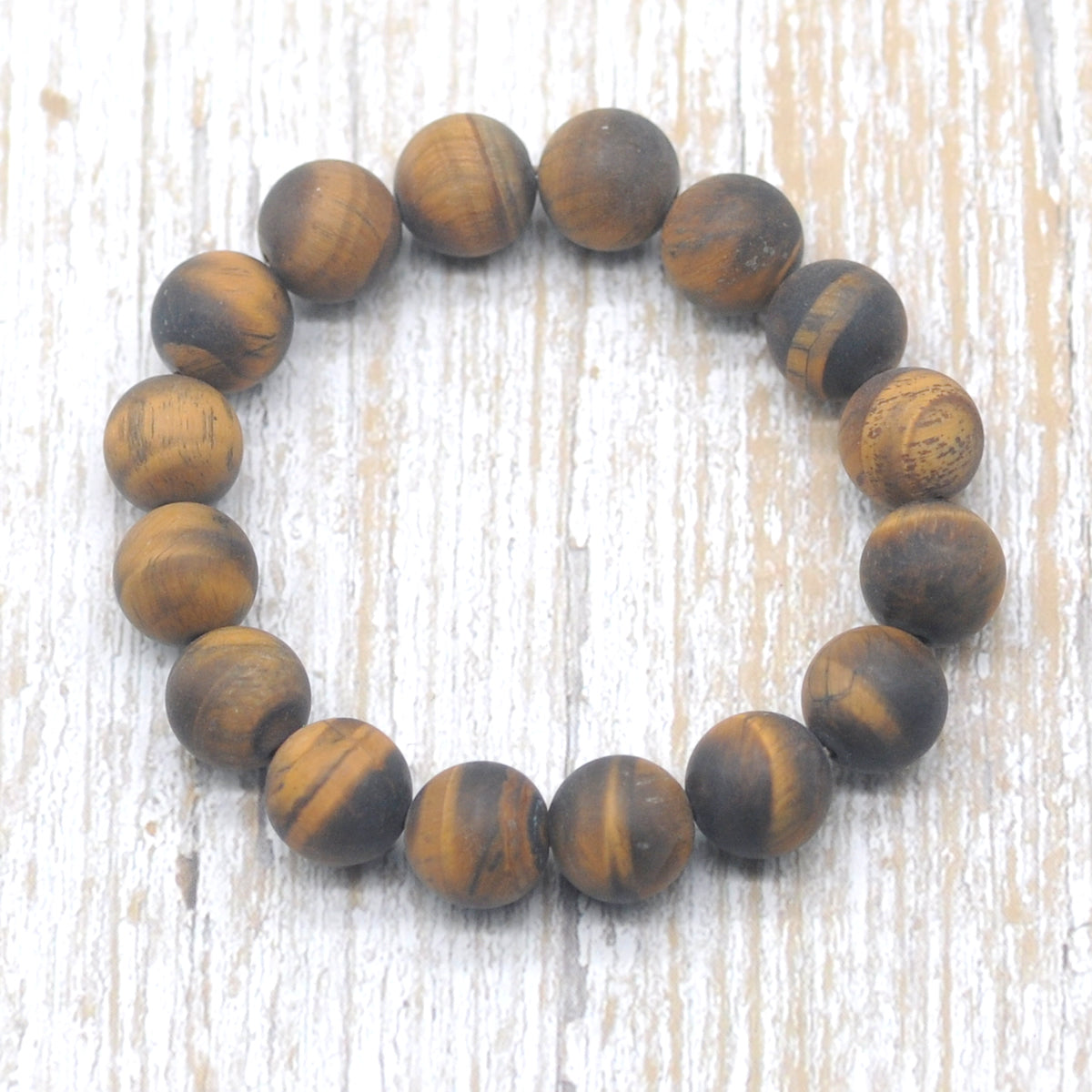 CGB158 Yellow Tiger Eye Beads Stretch Bracelet Matte Round 10mm 12mm