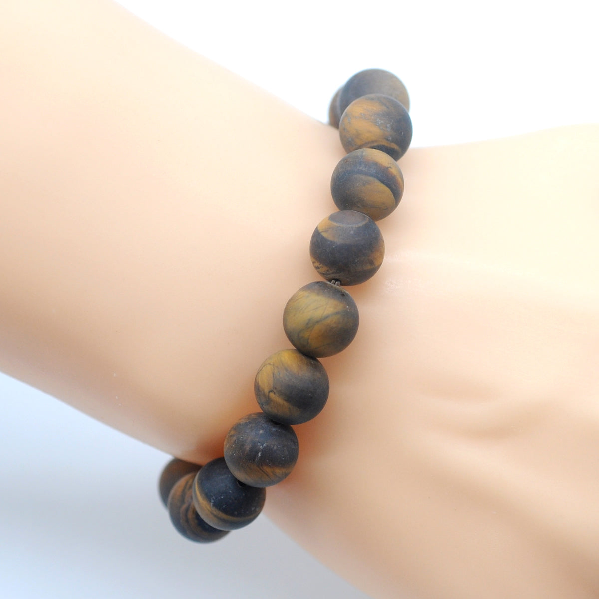 CGB158 Yellow Tiger Eye Beads Stretch Bracelet Matte Round 10mm 12mm