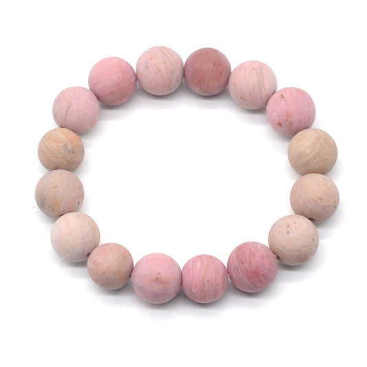 CGB161 Pink Wood Jasper Beads Stretch Bracelet Matte Round 10mm 12mm