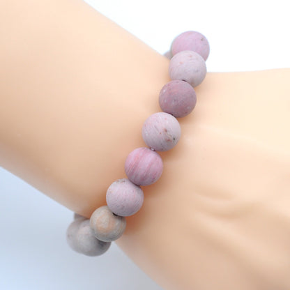 CGB161 Pink Wood Jasper Beads Stretch Bracelet Matte Round 10mm 12mm