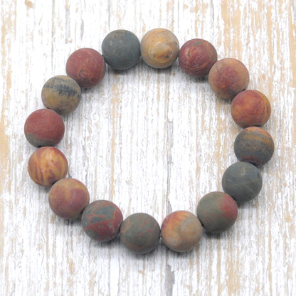 CGB163 Picasso Jasper Beads Stretch Bracelet Matte Round 10mm 12mm