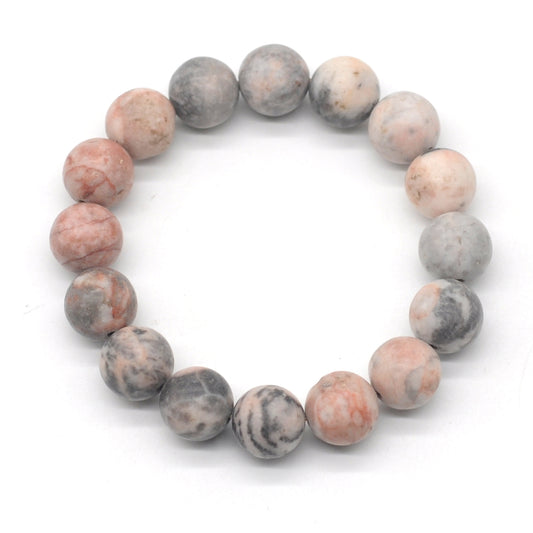 CGB164 Pink Zebra Jasper Beads Stretch Bracelet Matte Round 10mm 12mm