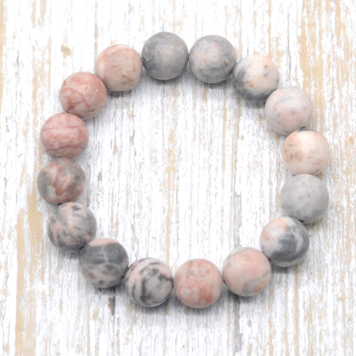 CGB164 Pink Zebra Jasper Beads Stretch Bracelet Matte Round 10mm 12mm