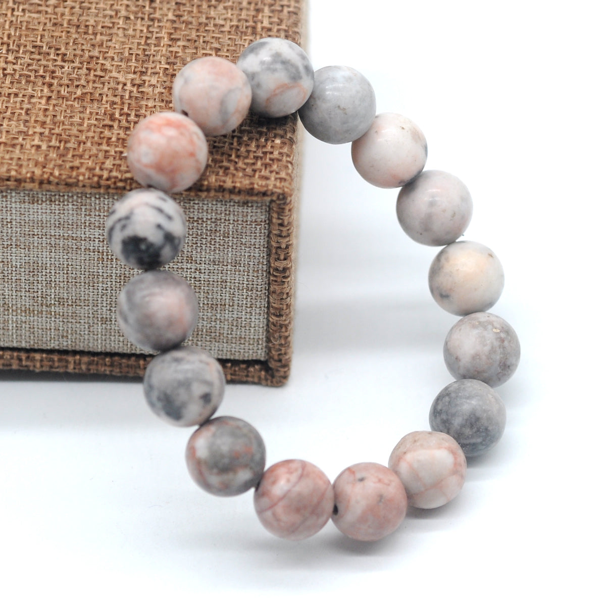 CGB164 Pink Zebra Jasper Beads Stretch Bracelet Matte Round 10mm 12mm