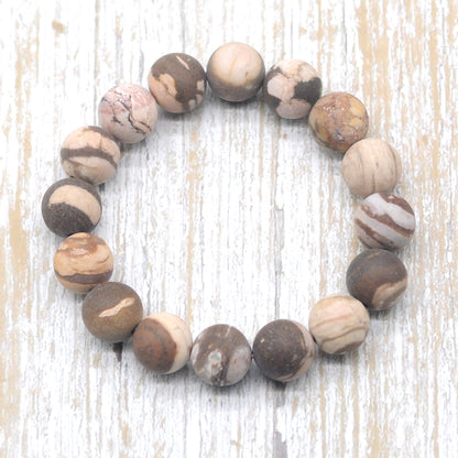 CGB165 Australian Zebra Jasper Beads Stretch Bracelet Matte Round 10mm 12mm