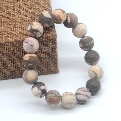 CGB165 Australian Zebra Jasper Beads Stretch Bracelet Matte Round 10mm 12mm