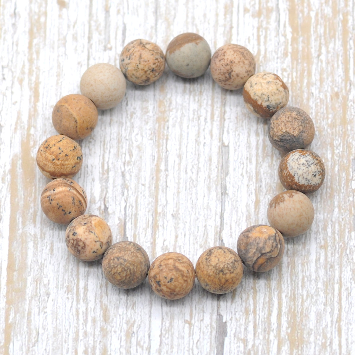 CGB166 Picture Jasper Beads Stretch Bracelet Matte Round 10mm 12mm