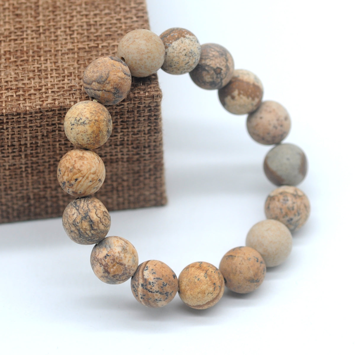 CGB166 Picture Jasper Beads Stretch Bracelet Matte Round 10mm 12mm