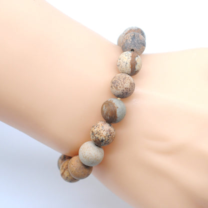 CGB166 Picture Jasper Beads Stretch Bracelet Matte Round 10mm 12mm