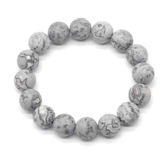 CGB167 Grey Picture Jasper Beads Stretch Bracelet Matte Round 10mm 12mm