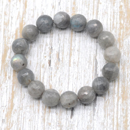 CGB17 Labradorite Gemstone Beads Stretch Bracelet Faceted Round 10mm 12mm