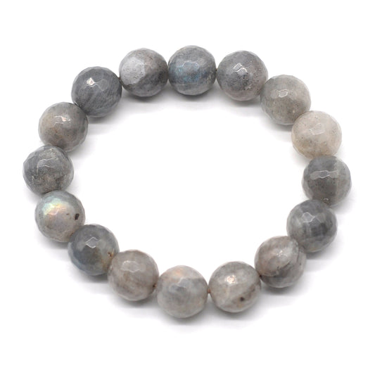 CGB17 Labradorite Gemstone Beads Stretch Bracelet Faceted Round 10mm 12mm