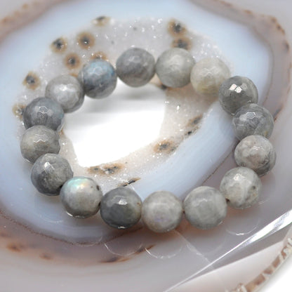 CGB17 Labradorite Gemstone Beads Stretch Bracelet Faceted Round 10mm 12mm