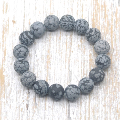 CGB170 Snowflake Obsidian Beads Stretch Bracelet Matte Round 10mm 12mm