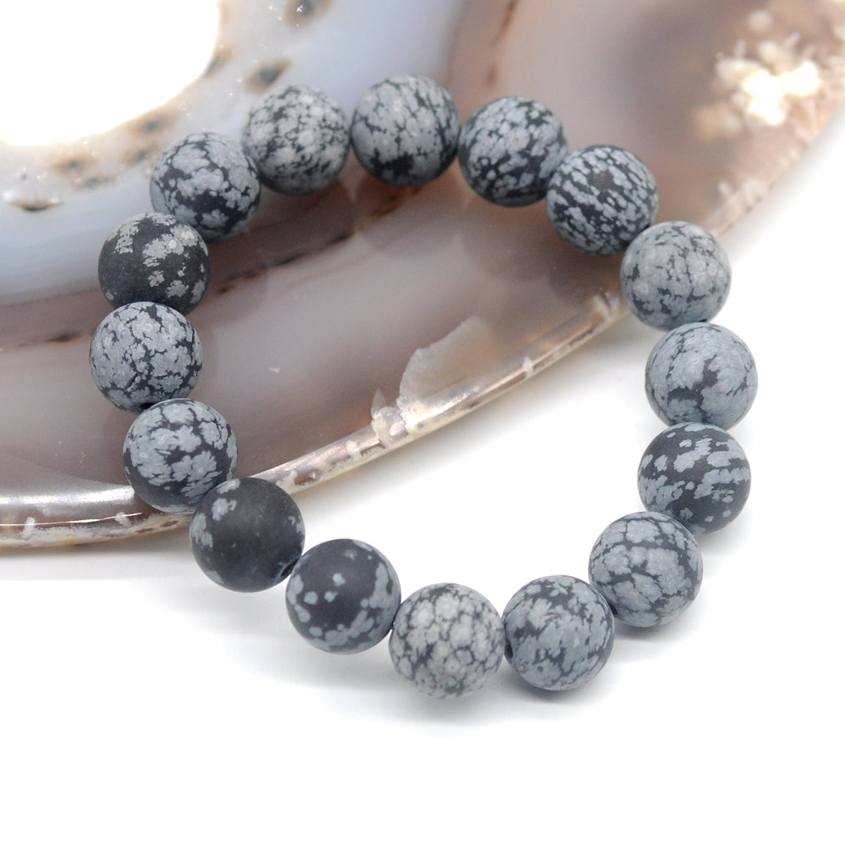 CGB170 Snowflake Obsidian Beads Stretch Bracelet Matte Round 10mm 12mm