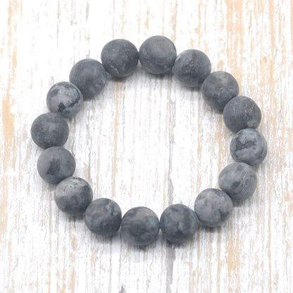 CGB171 Black Labradorite Beads Stretch Bracelet Matte Round 10mm 12mm