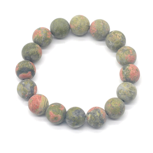 CGB174 Unakite Gemstone Beads Stretch Bracelet Matte Round 10mm 12mm