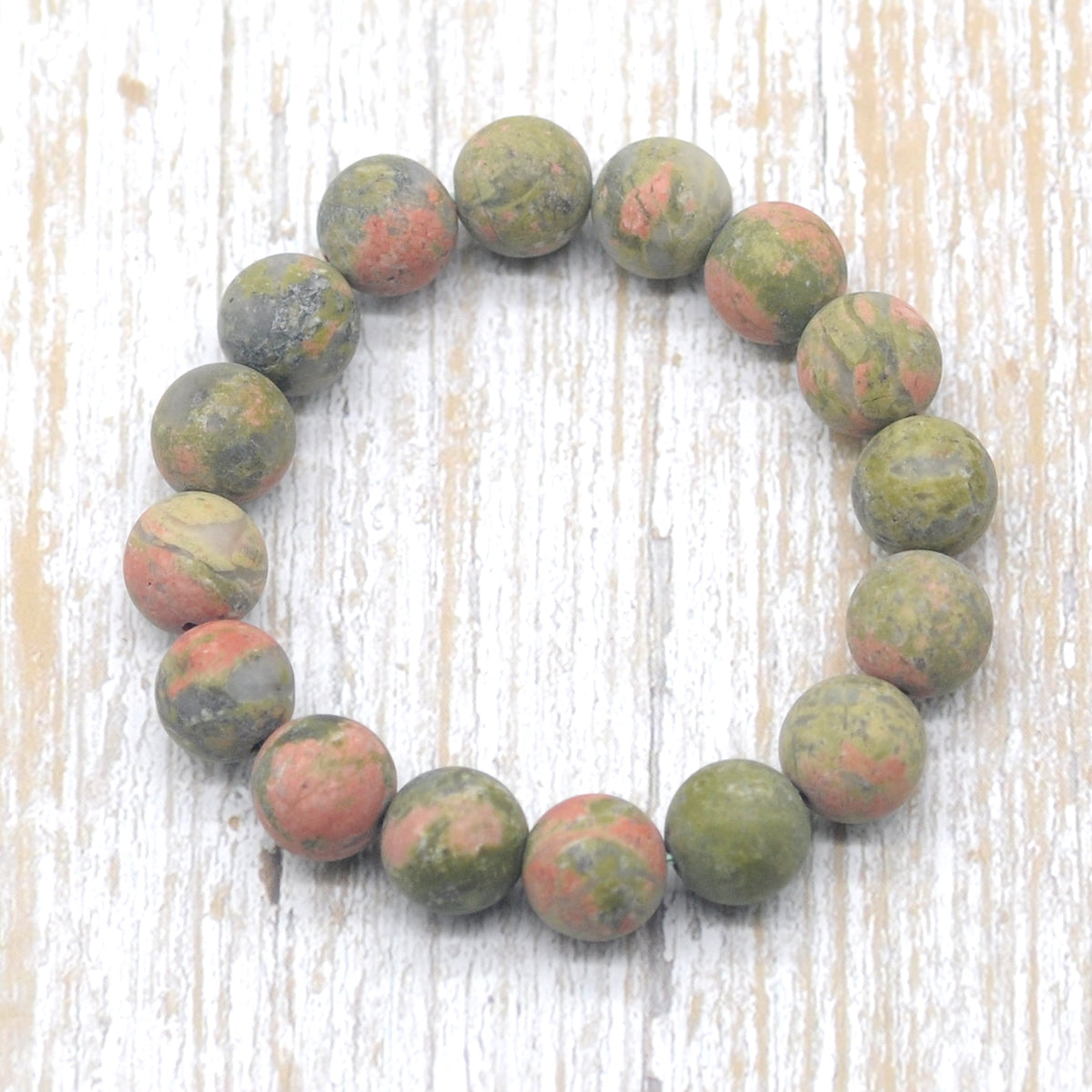 CGB174 Unakite Gemstone Beads Stretch Bracelet Matte Round 10mm 12mm