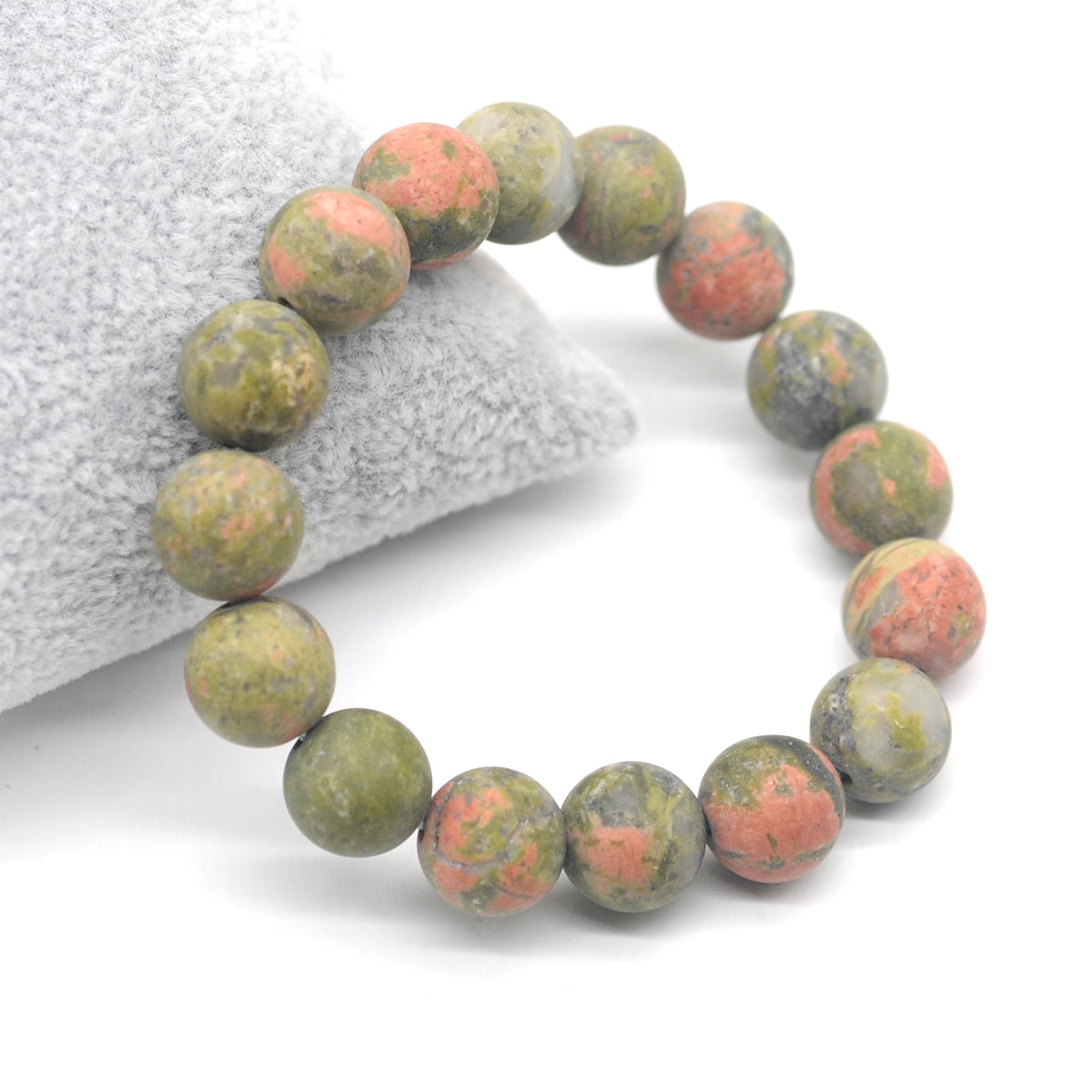 CGB174 Unakite Gemstone Beads Stretch Bracelet Matte Round 10mm 12mm